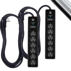 GE 6-Outlet Surge Protector Extension Cord, 800J, Black, 10ft., 2pk