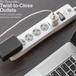 GE 6-Outlet Surge Protector, 4ft., White 800J, 2pk