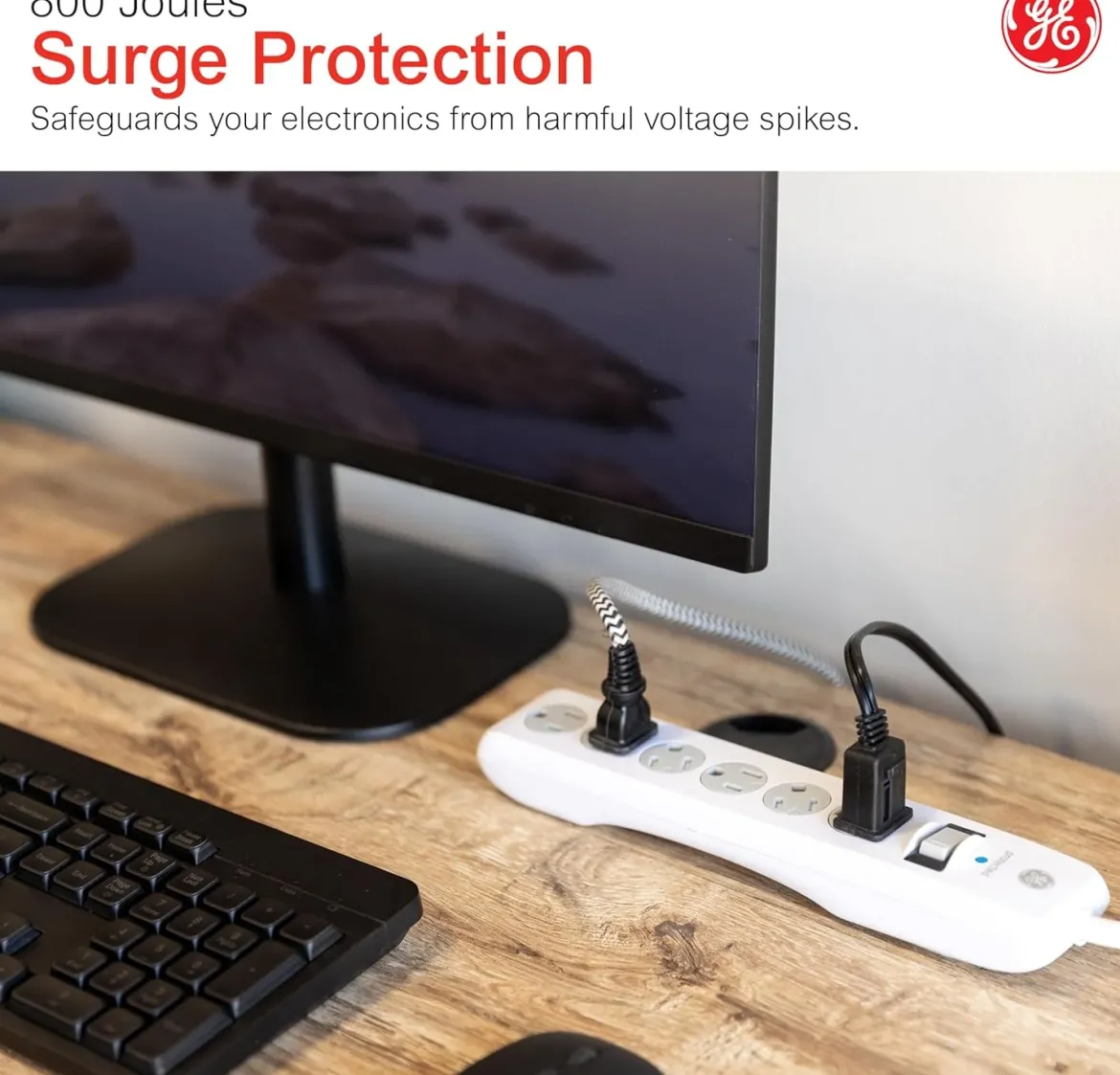 GE 6-Outlet Surge Protector, 4ft., White 800J, 2pk