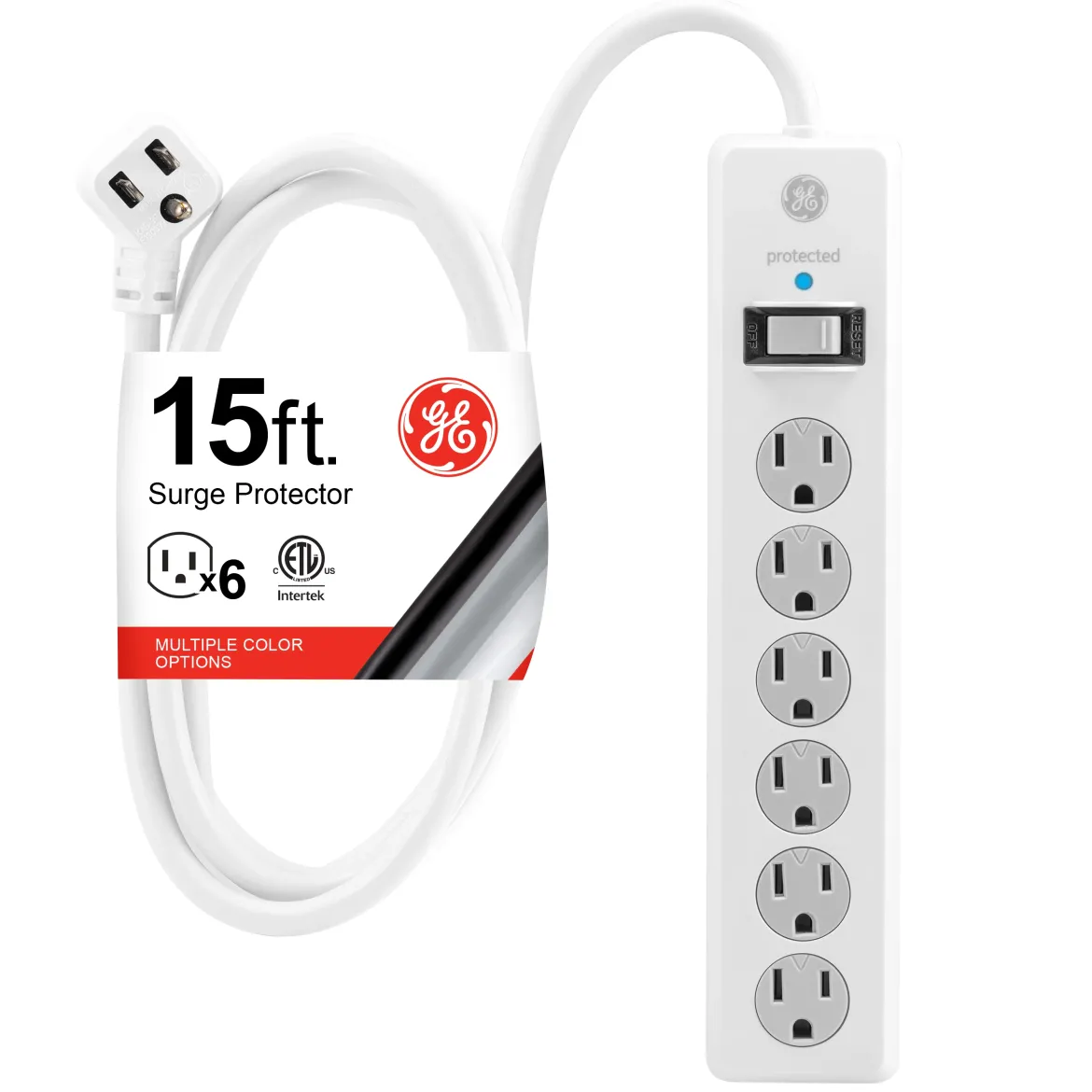 GE 6-Outlet Surge Protector, 15ft., White 800J
