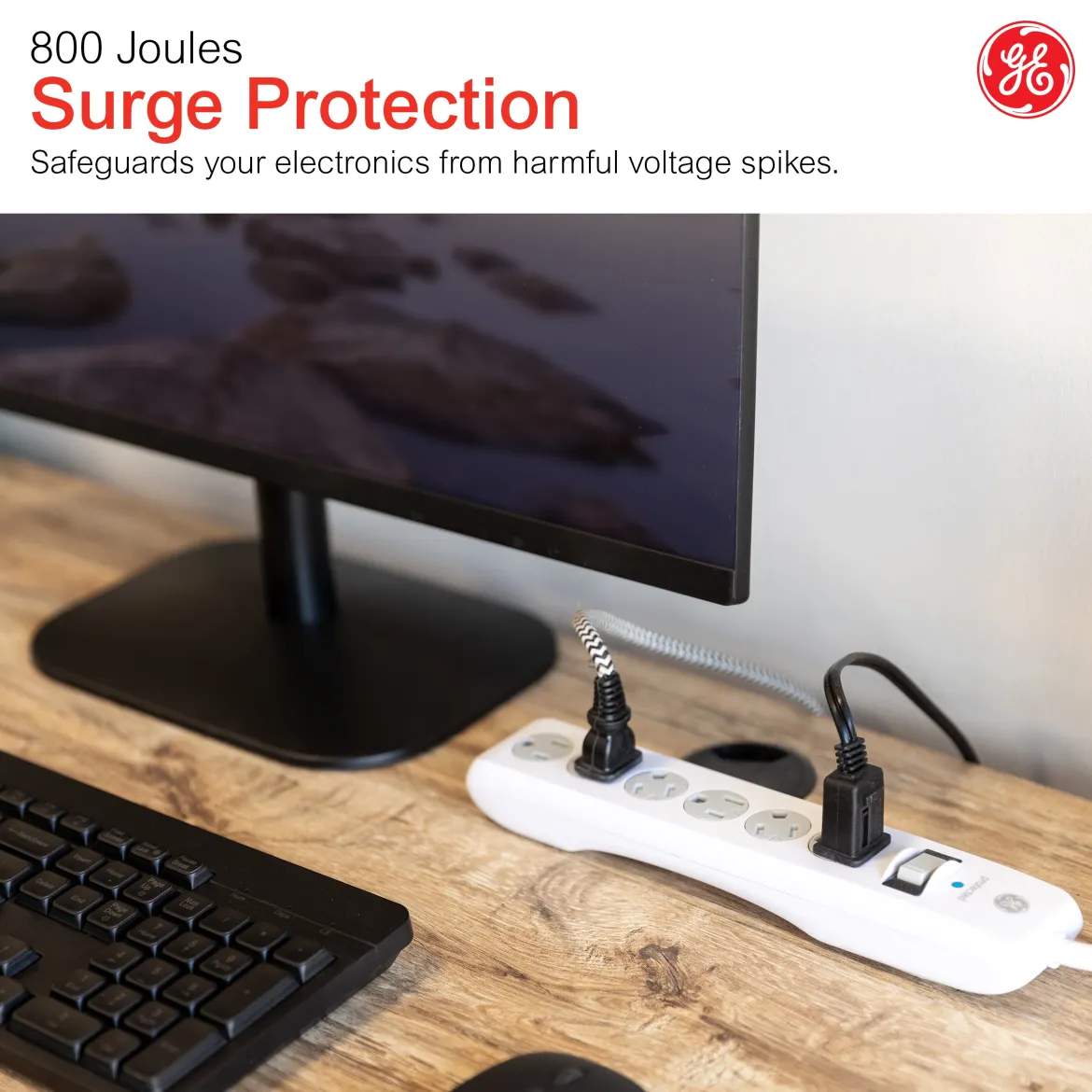 GE 6-Outlet Surge Protector, 15ft., White 800J