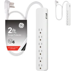 GE 6-Outlet Surge Protector, 620J, 2ft. White, 2pk