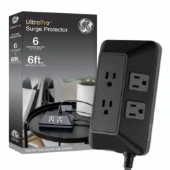 GE 6-Outlet Surge Protector With Adapter-Spaced Outlets, 6ft. Braided Cord, Black