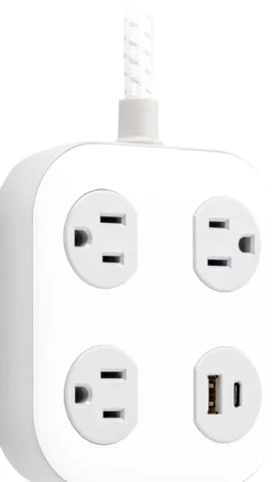 GE 3-Outlet Surge Protector with USB, 245 Joules, 1 USB-A & 1 USB-C Port, 4ft Braided Extension Cord, Flat Plug, White/Gray