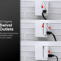 GE 5-Outlet Swivel Surge Tap with USB, 560J, 2 Ports, 2.4A, White, 2 Pack