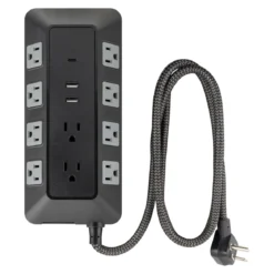 GE 10-Outlet 3-USB 4ft. Surge Protector with Adapter-Spaced Outlets, Black