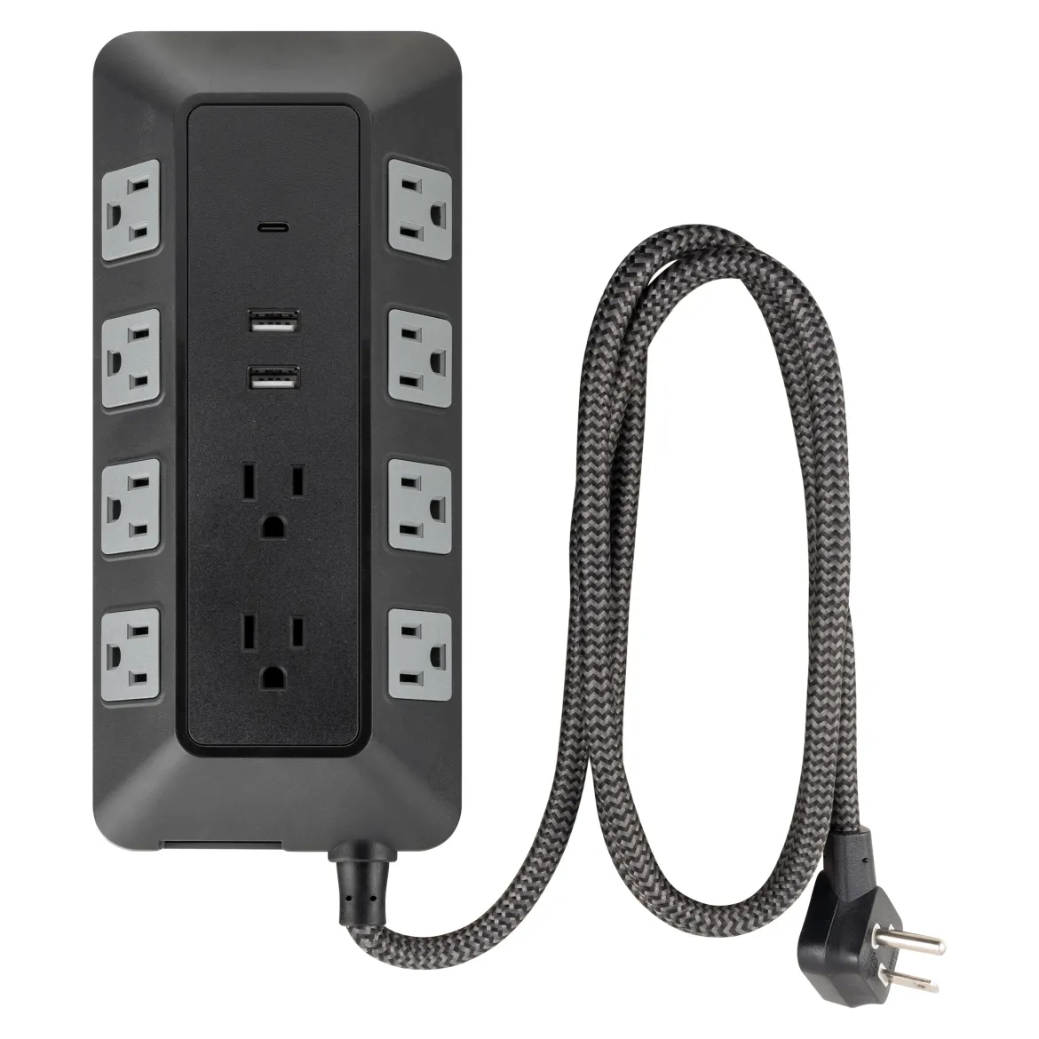 GE 10-Outlet 3-USB 4ft. Surge Protector with Adapter-Spaced Outlets, Black
