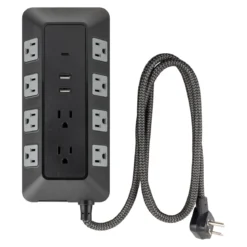 GE 10-Outlet 3-USB 4ft. Surge Protector with Adapter-Spaced Outlets, Black