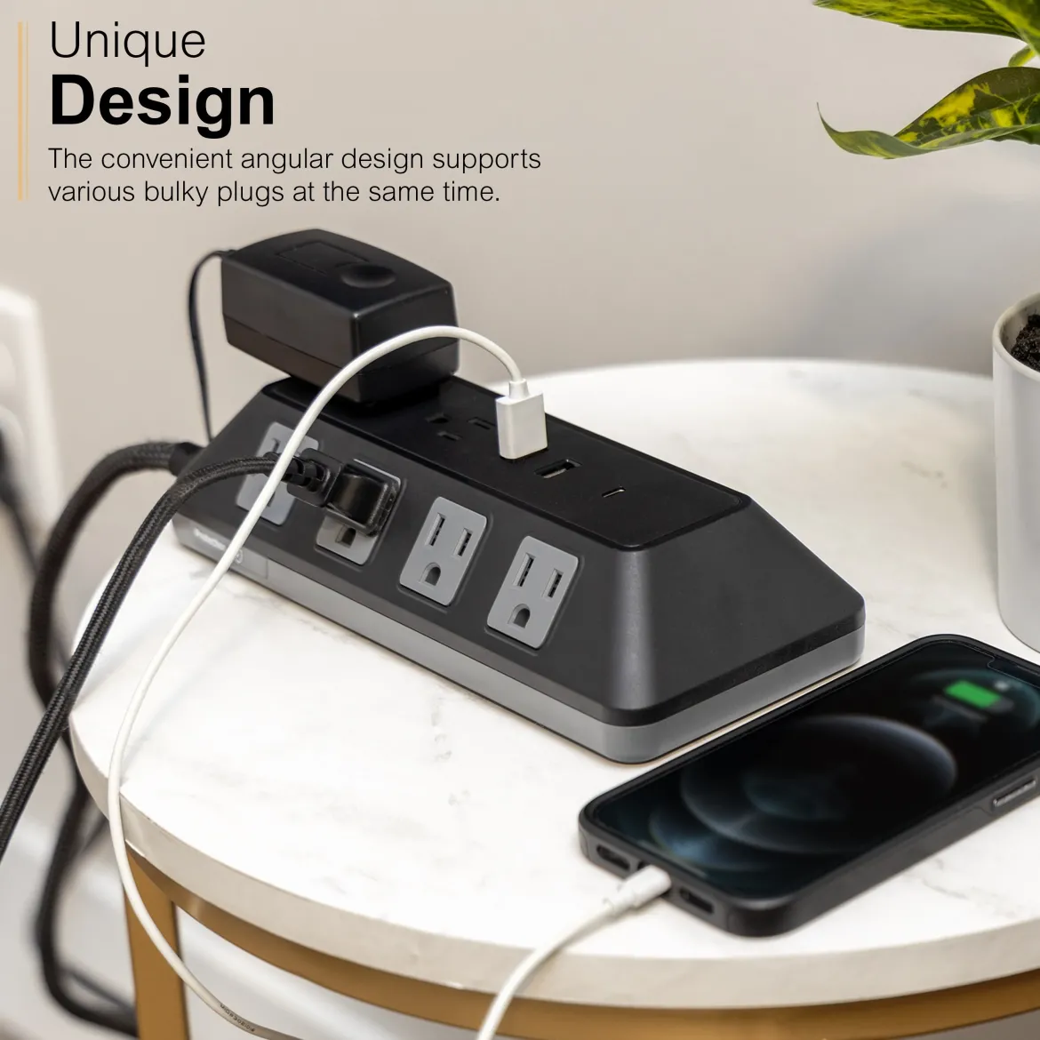 GE 10-Outlet 3-USB 4ft. Surge Protector with Adapter-Spaced Outlets, Black