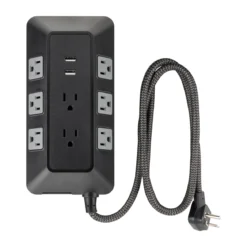 GE 8-Outlet 2-USB 3ft. Surge Protector with Adapter-Spaced Outlets, Black