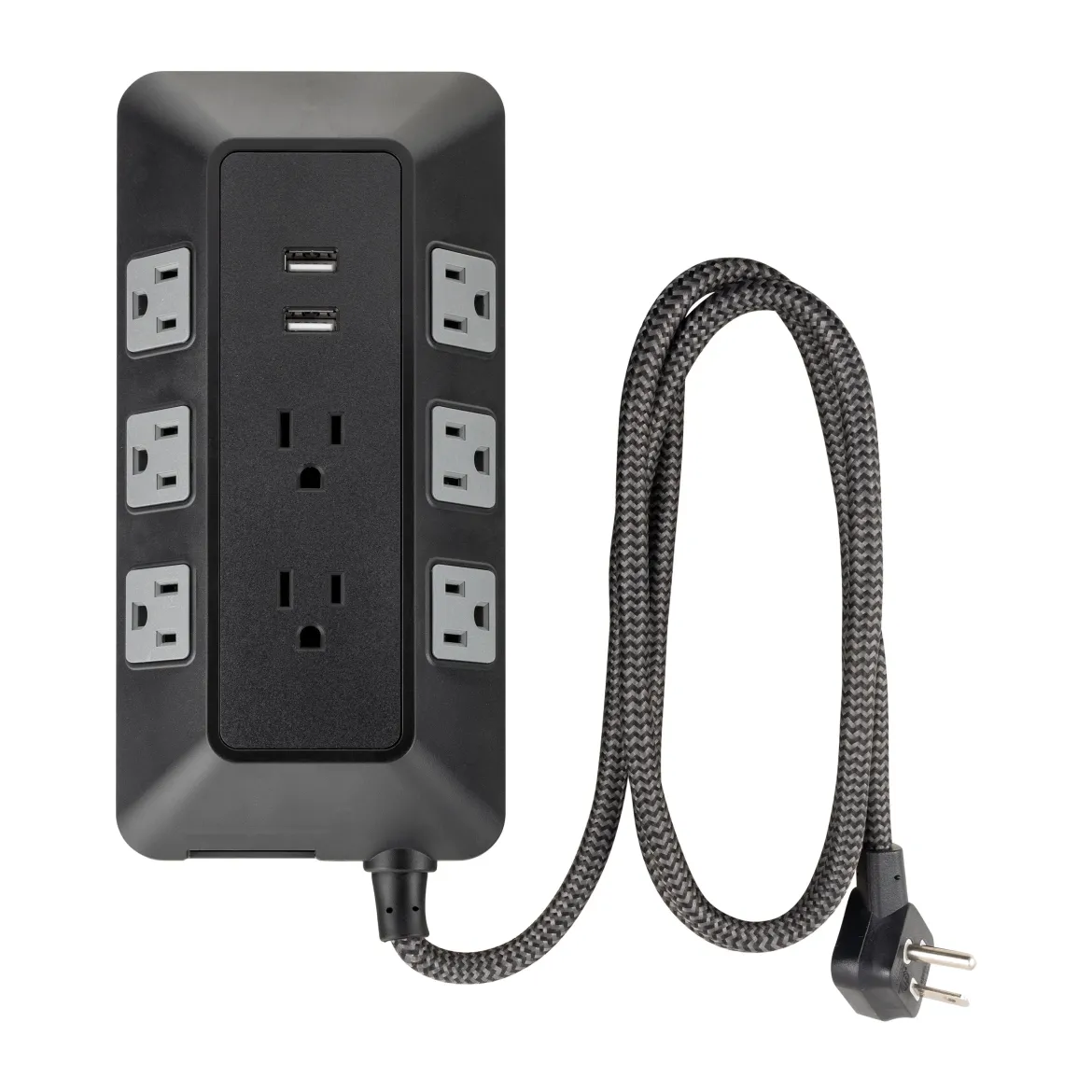 GE 8-Outlet 2-USB 3ft. Surge Protector with Adapter-Spaced Outlets, Black