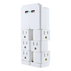 GE 6-Outlet 2-USB Wall Tap with Surge Protection and Swivel Outlets, White