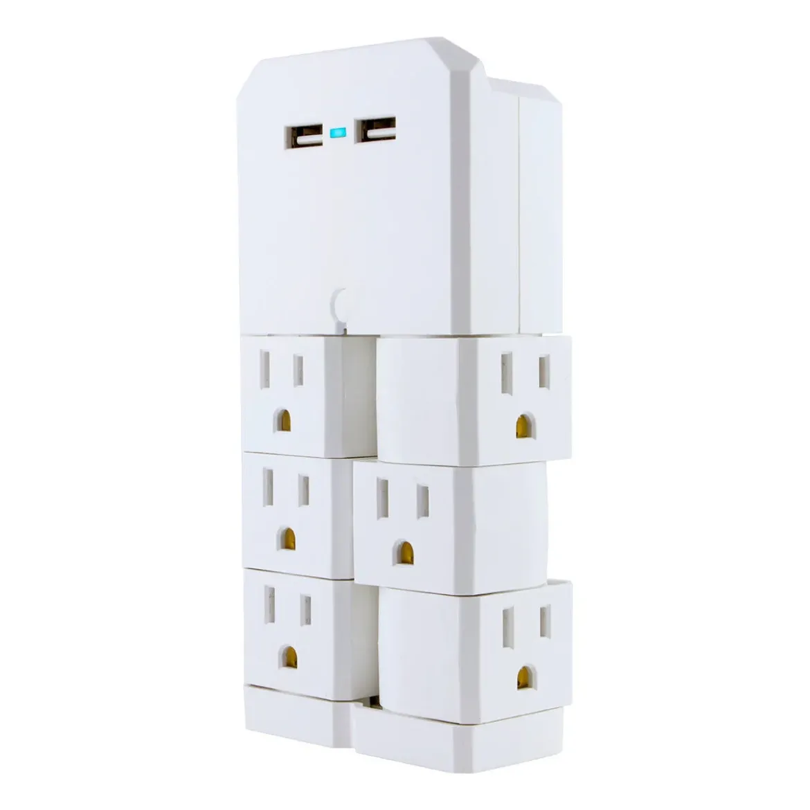 GE 6-Outlet 2-USB Wall Tap with Surge Protection and Swivel Outlets, White