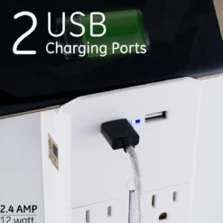GE 6-Outlet 2-USB Wall Tap with Surge Protection and Swivel Outlets, White