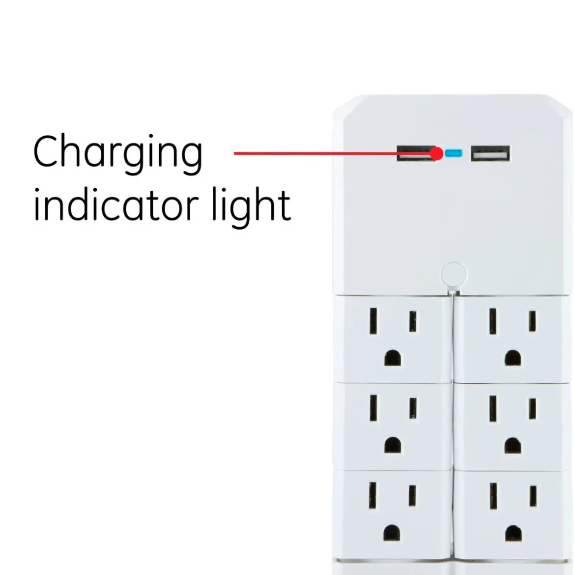 GE 6-Outlet 2-USB Wall Tap with Surge Protection and Swivel Outlets, White