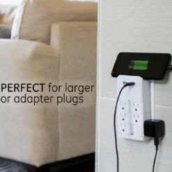 GE 6-Outlet 2-USB Wall Tap with Surge Protection and Swivel Outlets, White