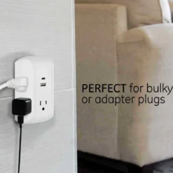 GE 5-Outlet 2-USB Wall Tap with Surge Protection and USB-C, White