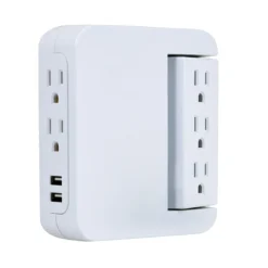 GE 5-Outlet 2-USB Wall Tap with Surge Protection and Swivel Outlets, White