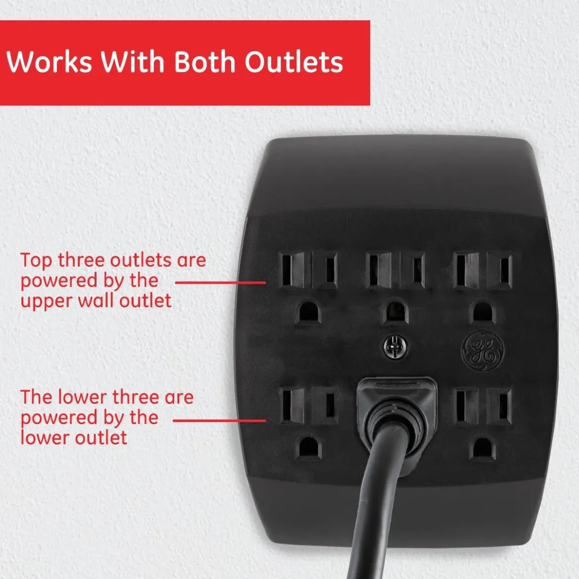 GE 6-Outlet Wall Tap, Black