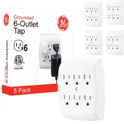 GE 6-Outlet Wall Tap, 5 Pack, White