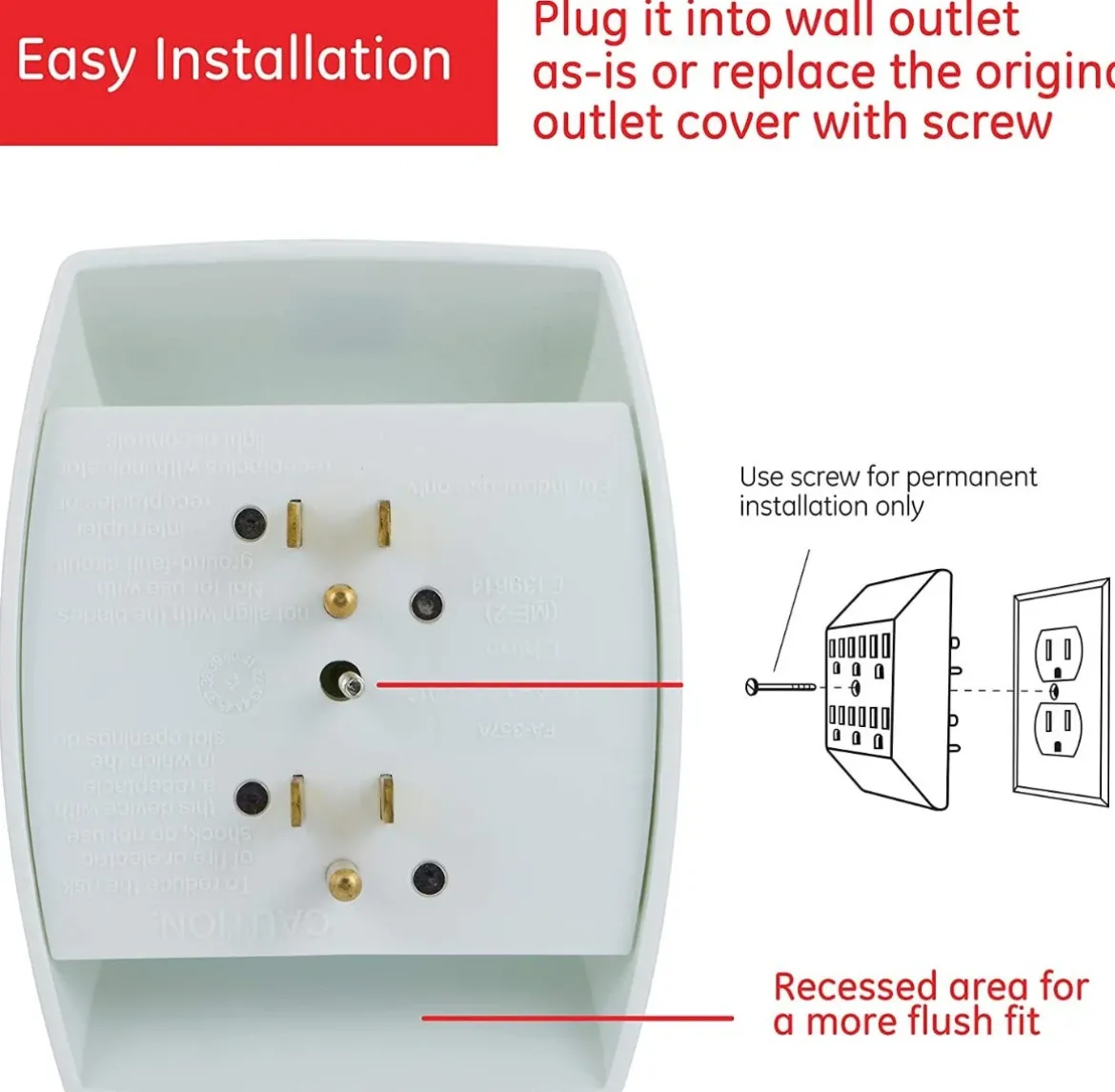 GE 6-Outlet Wall Tap, 5 Pack, White