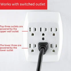 GE 6-Outlet Wall Tap, 5 Pack, White