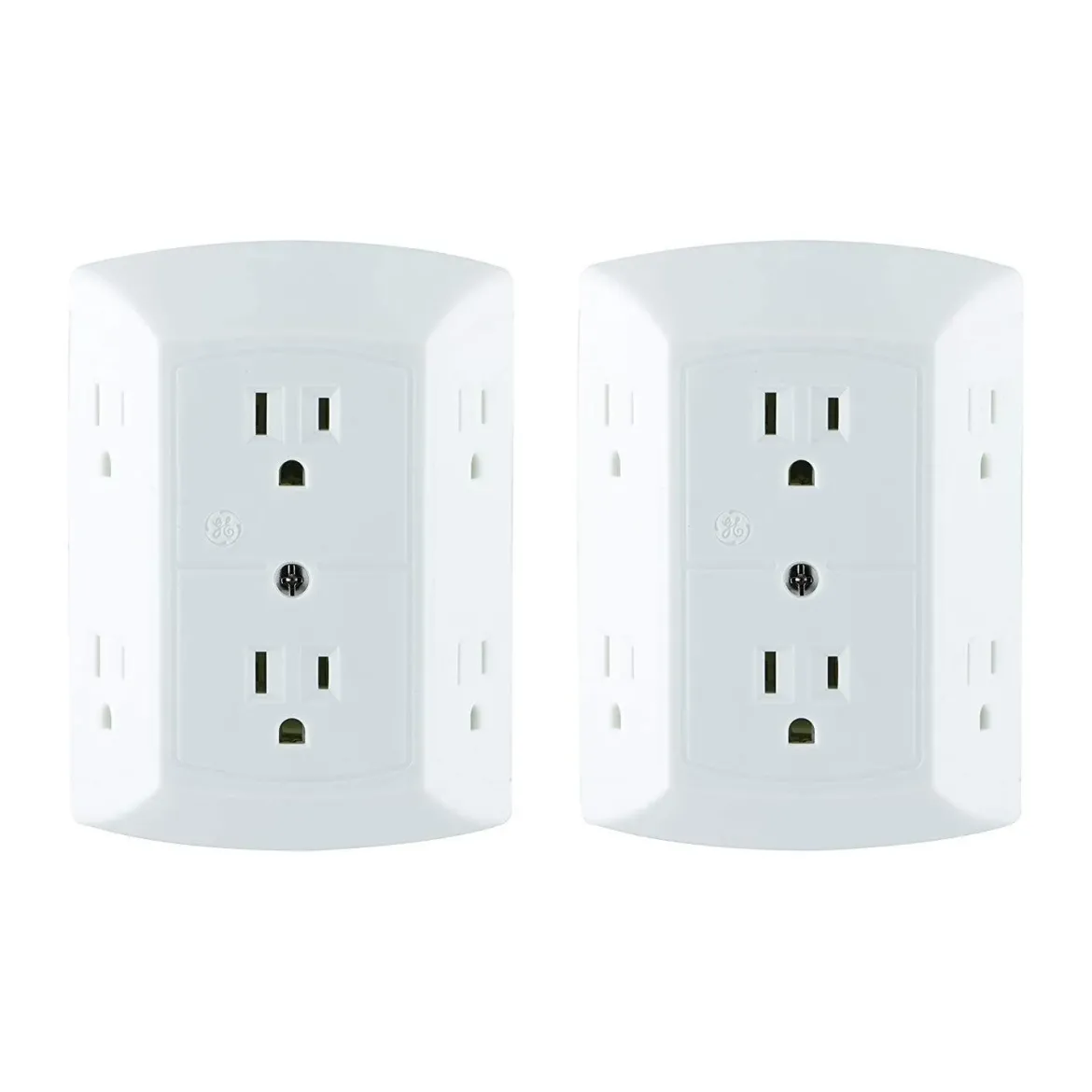 GE 6-Outlet Wall Tap, 2 Pack, White