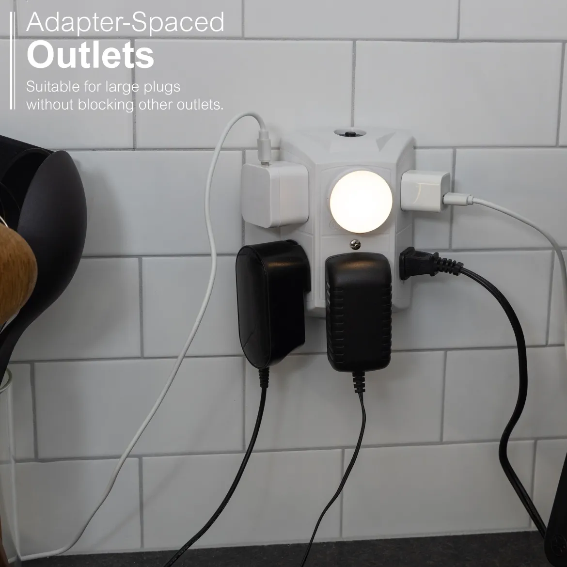 GE 6-Outlet Wall Tap with Resettable Circuit Breaker, White