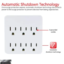 GE 6-Outlet Wall Tap with Surge Protection, White