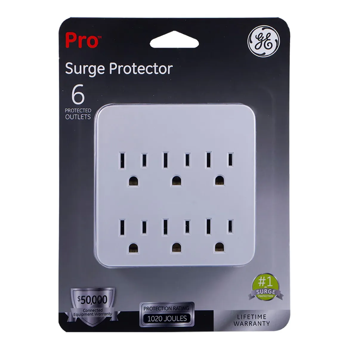 GE 6-Outlet Wall Tap with Surge Protection, White