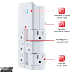 GE 6-Outlet Wall Tap with Surge Protection and Swivel Outlets, White