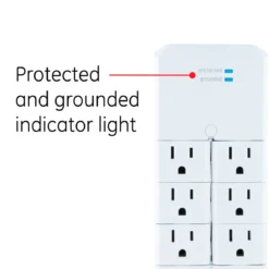 GE 6-Outlet Wall Tap with Surge Protection and Swivel Outlets, White