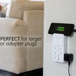 GE 6-Outlet Wall Tap with Surge Protection and Swivel Outlets, White