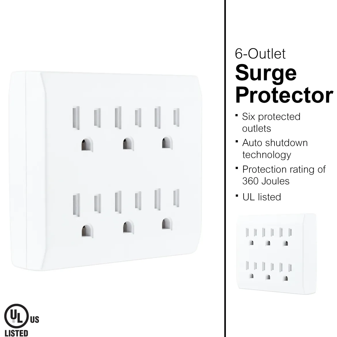GE 6-Outlet Wall Tap with Surge Protection, White