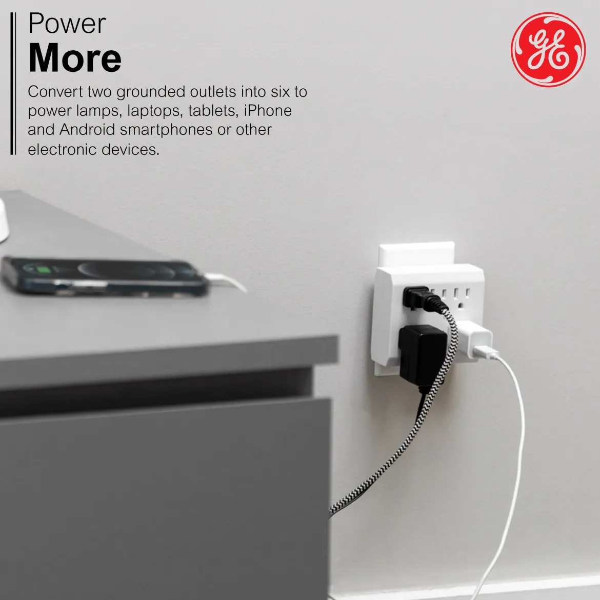 GE 6-Outlet Wall Tap with Surge Protection, White