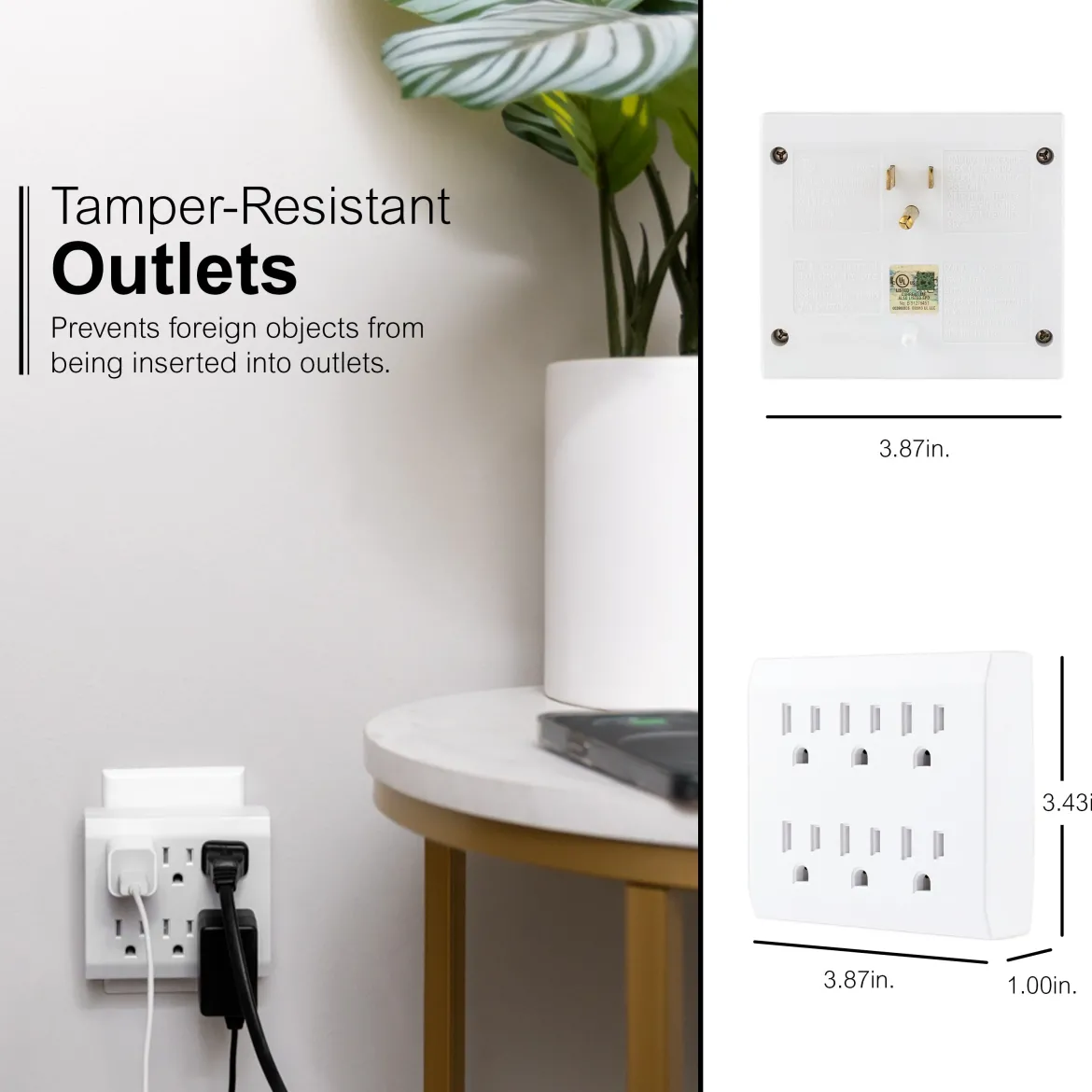 GE 6-Outlet Wall Tap with Surge Protection, White