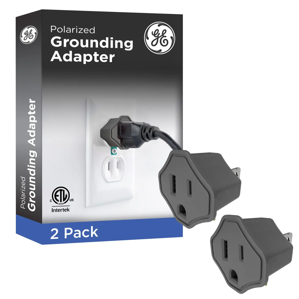 GE Polarized Grounded Adapter, 2 Pack, Gray