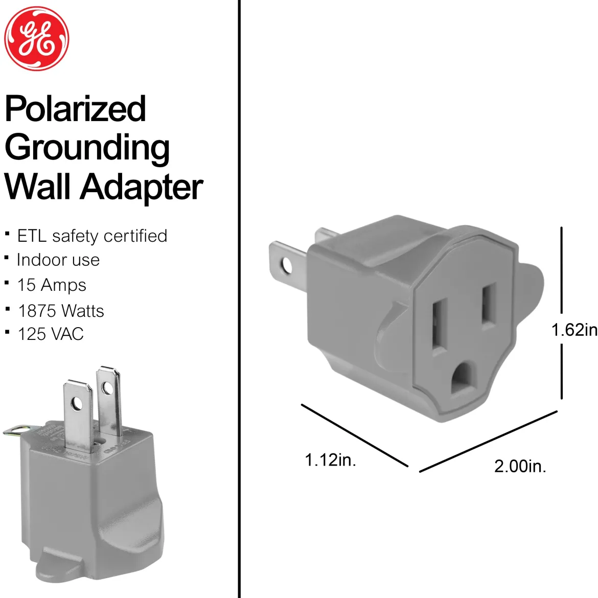 GE Polarized Grounded Adapter, Gray