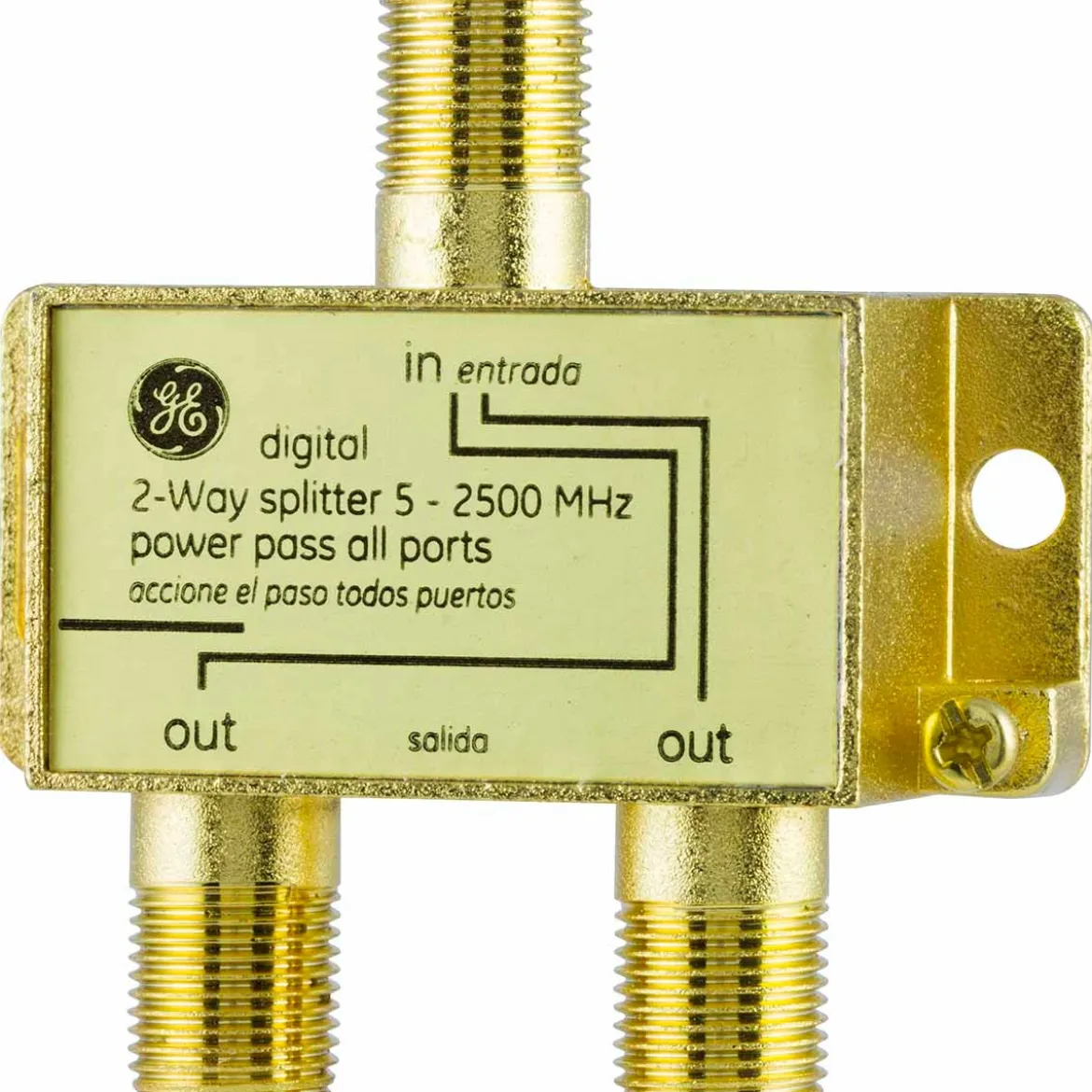GE Pro Digital 2-Way Coaxial Splitter, Gold