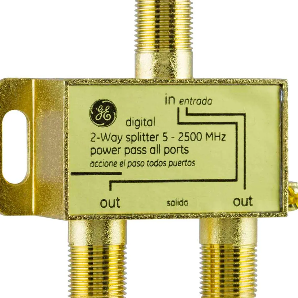 GE Pro Digital 2-Way Coaxial Splitter, Gold