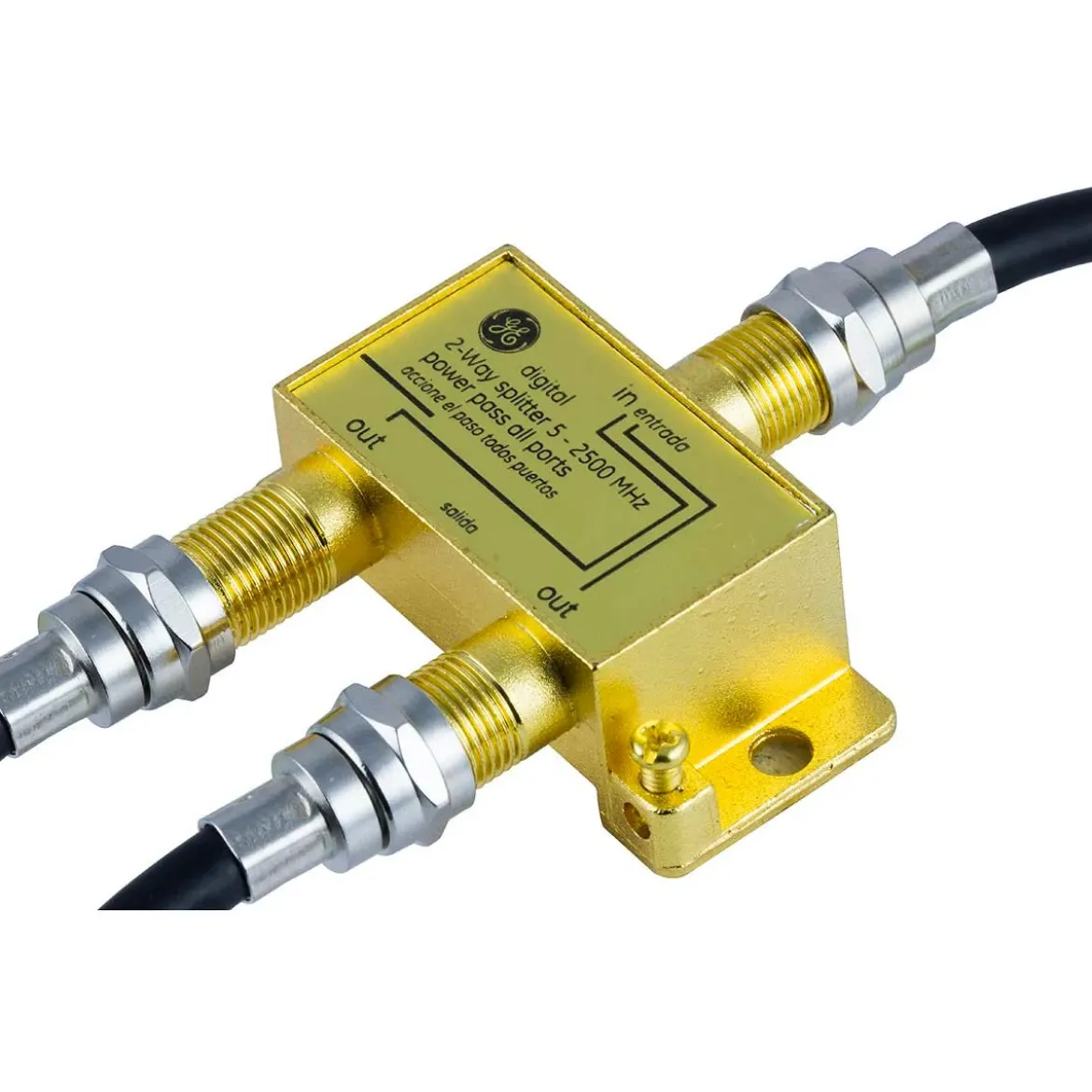 GE Pro Digital 2-Way Coaxial Splitter, Gold