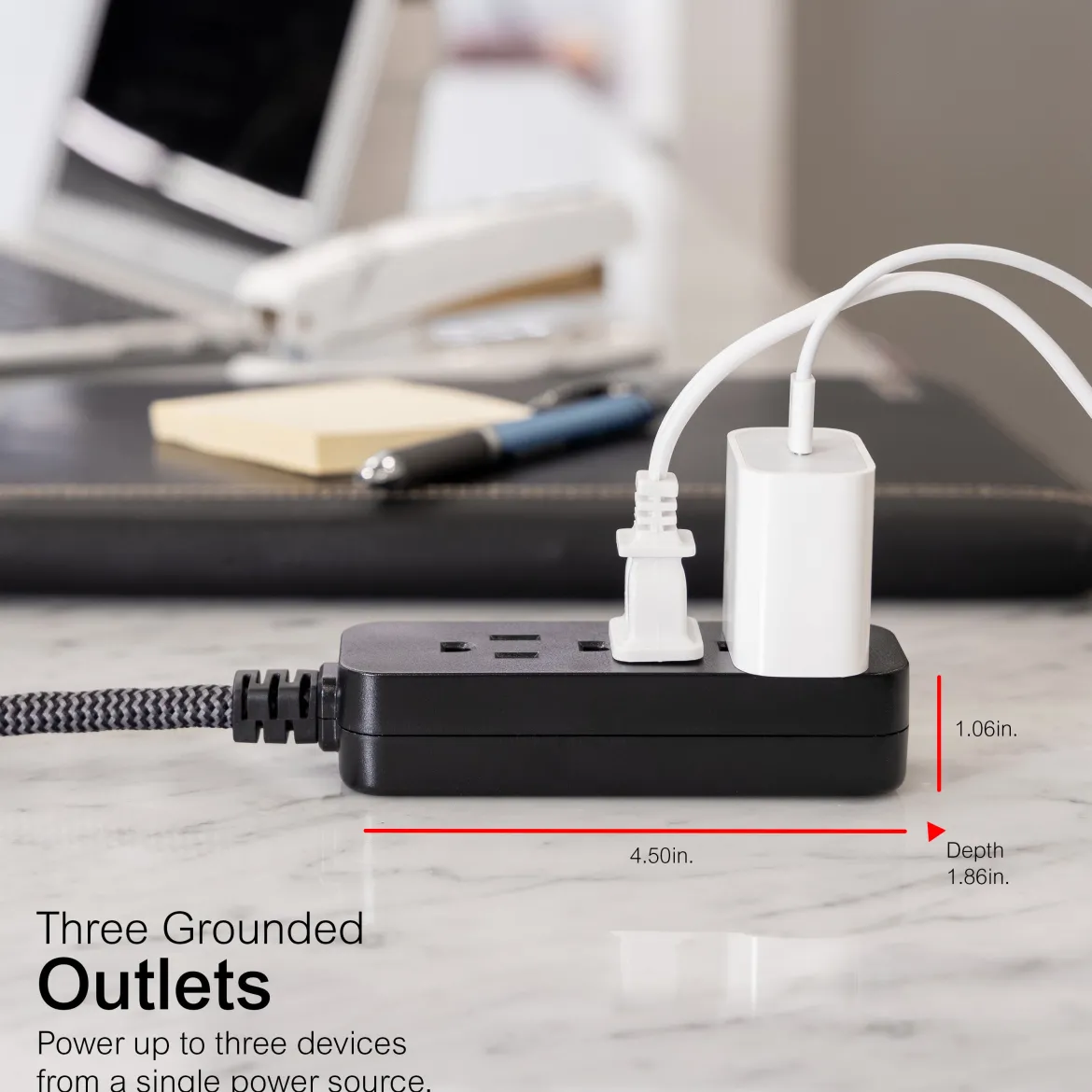 GE Pro Extension Cord with Surge Protection, 15ft., 3-Outlet Surge Black/Gray