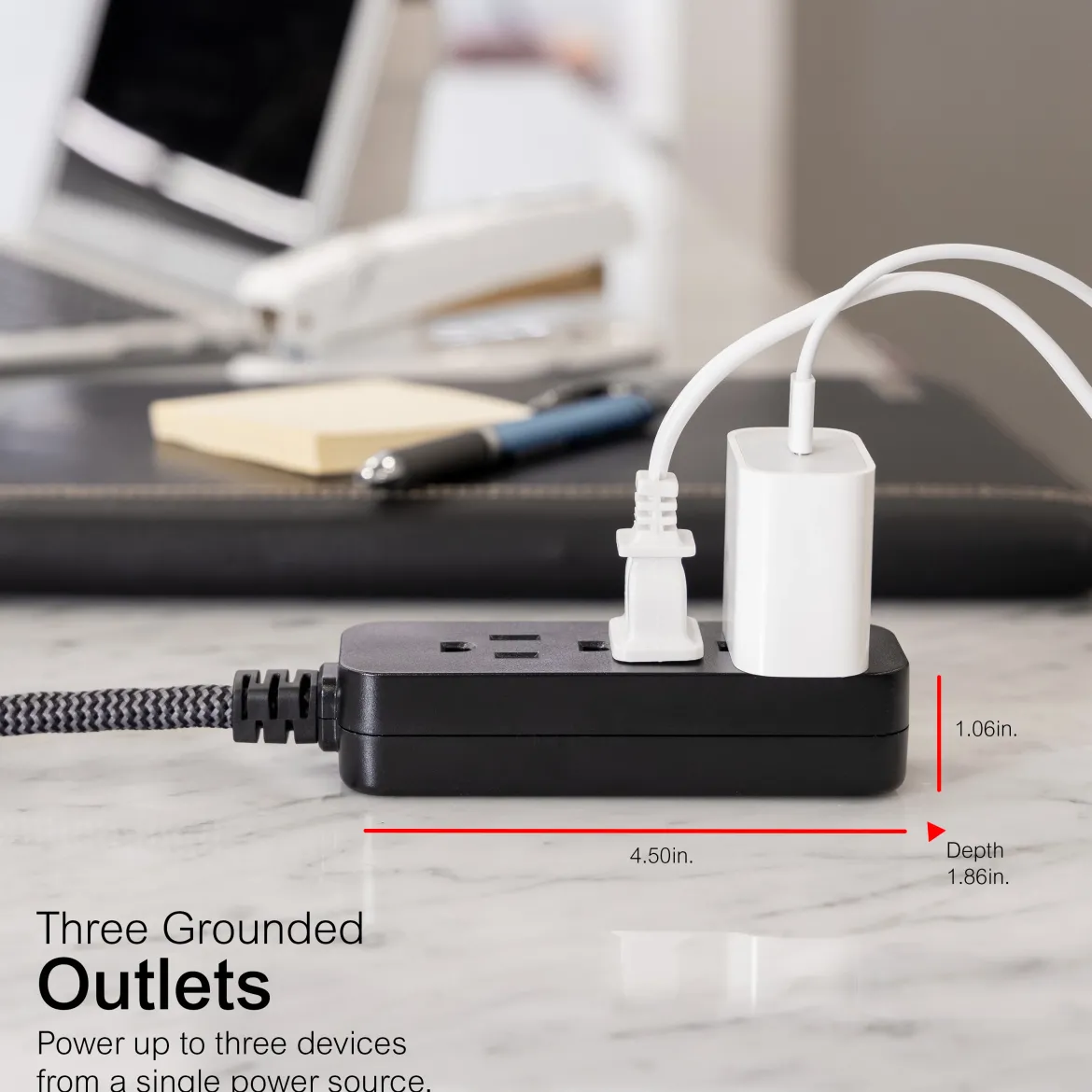 GE Pro Extension Cord with Surge Protection, 15ft., 3-Outlet Surge Black/Gray