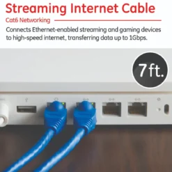 GE Pro 7ft. Cat6 Ethernet Internet Cable, Blue