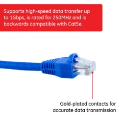 GE Pro 7ft. Cat6 Ethernet Internet Cable, Blue
