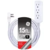 GE Pro 3-Outlet 15ft. Braided Extension Cord, Gray/White