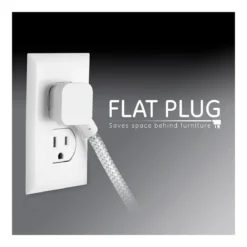 GE Pro 3-Outlet 15ft. Braided Extension Cord, Gray/White