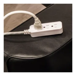 GE Pro 3-Outlet 15ft. Braided Extension Cord, Gray/White
