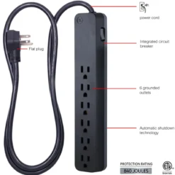 GE Pro 6-Outlet 4ft. Surge Protector, Black