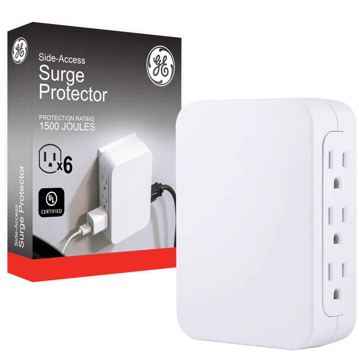 GE Pro 6-Outlet Wall Tap with Surge Protection, White